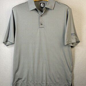 Footjoy Polo Shirt Mens Medium M Gray Striped Golf Athletic Fit Foot Joy Stretch